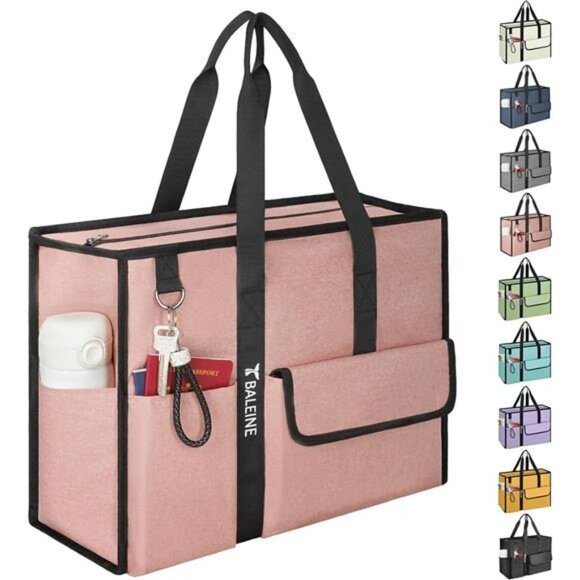 Large Utility Tote Bag with Pockets Foldable Work Nurse Teacher Travel Shoulder - Picture 1 of 7